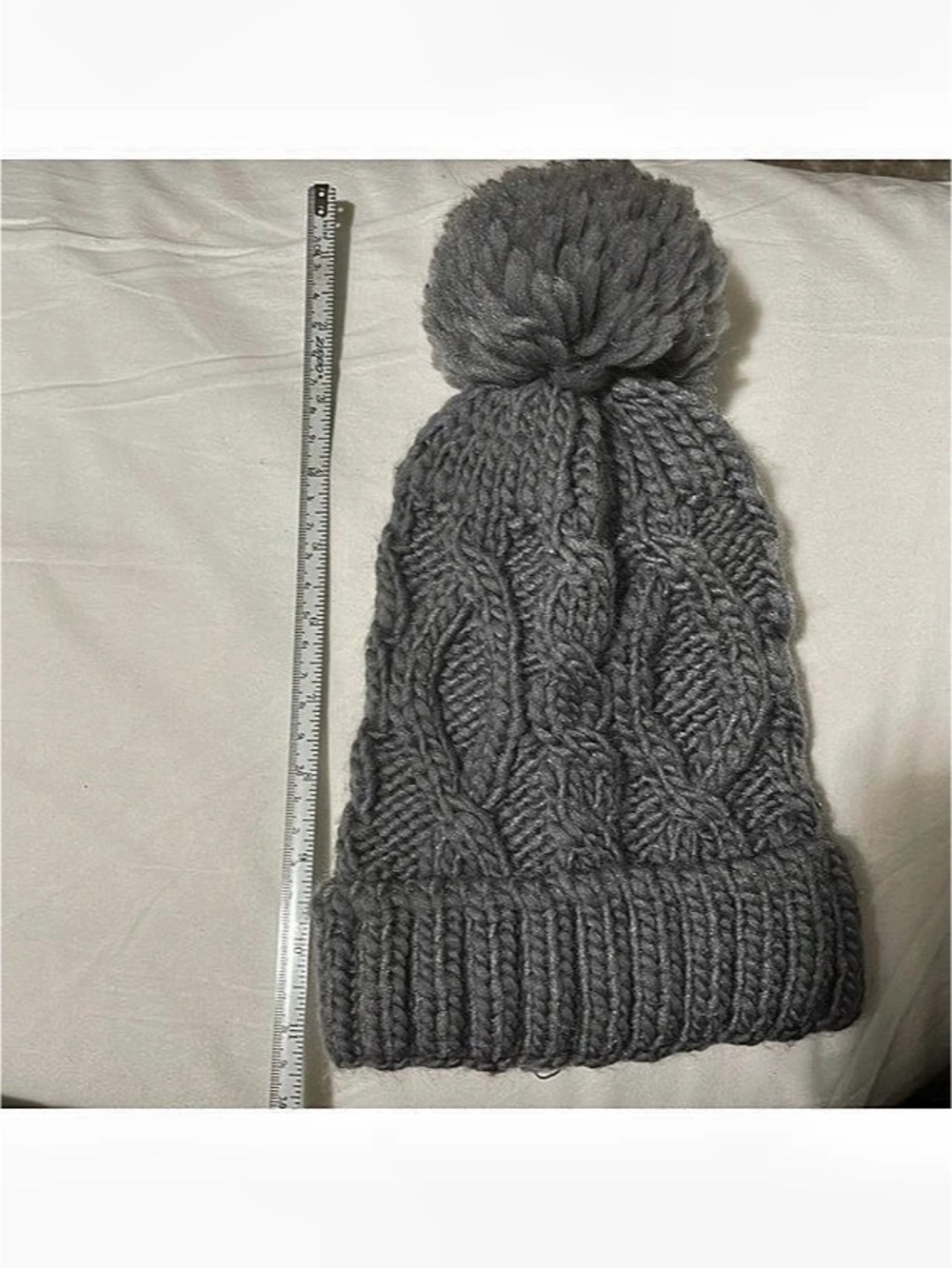 Gray Knit Pom Beanie Like New